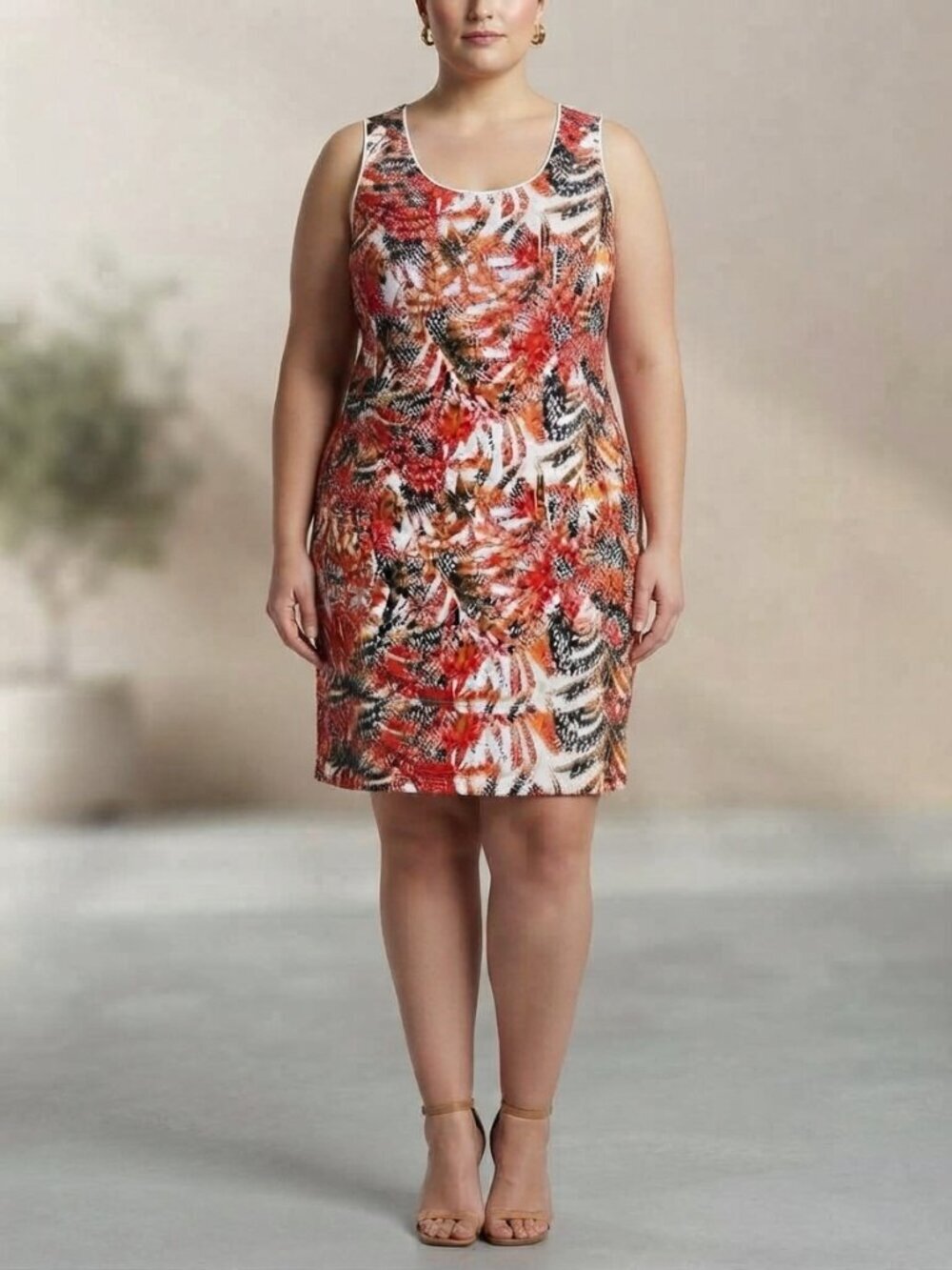 Brochure Tropical Leaf Print Red Tank Dress XL Summer Vacation Resort